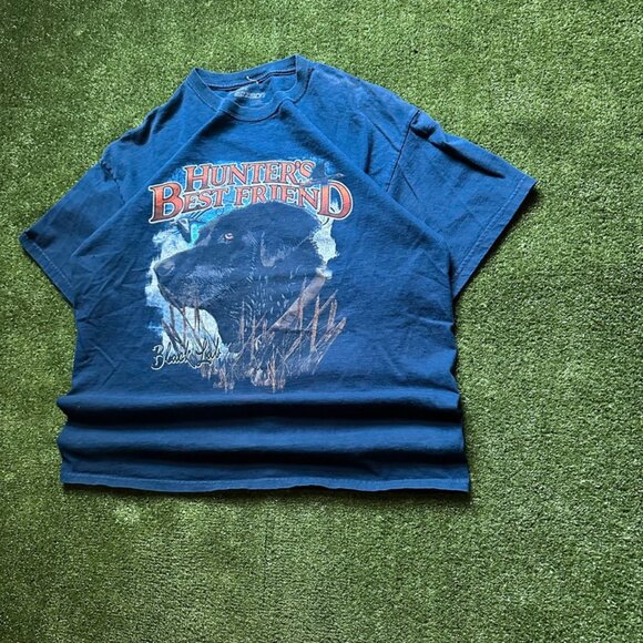 Vintage Black Lab Hunters Best Friend Dog Navy Graphic Tee - Picture 2 of 4